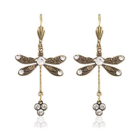 Spring Skimmer Crystal Drop Dragonfly Earrings