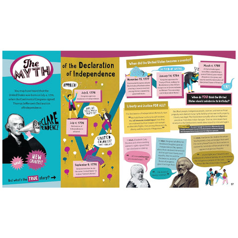 Educational poster about the Declaration of Independence with colorful graphics and text.