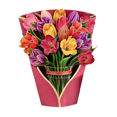 Festive Tulips Bouquet Pop-up Greeting Card