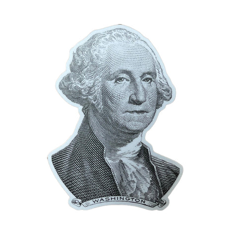A die-cut shaped sticker featuring the portrait of George Washington