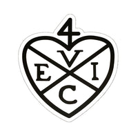 Black heart-shaped sticker with '4 EVCI' text