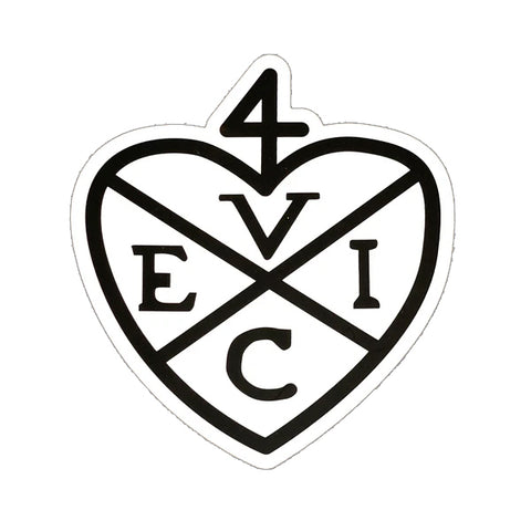 Black heart-shaped sticker with '4 EVCI' text