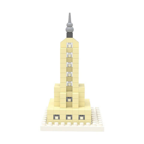 A miniature model of the Chrysler Building skyscraper made from building blocks