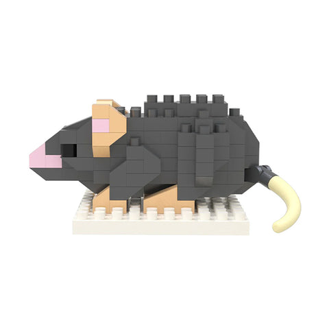 A grey miniature mouse made of interlocking bricks