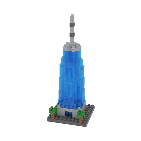 A miniature model of the Empire State Building made from interlocking bricks