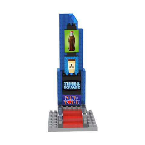 A miniature model of Times Square with a Coca-Cola bottle and a coffee cup 