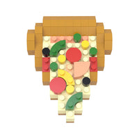 A top down view of interlocking bricks in the shape of a pizza