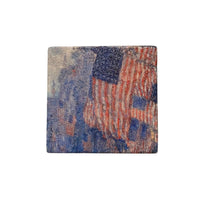 A miniature marble tile magnet with the illustration of American flags by Childe Hassam