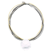 Gold Slate White Silver Disc Necklace
