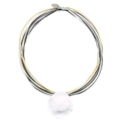 Gold Slate White Silver Disc Necklace