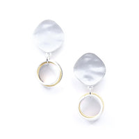 Gold Slate White Silver Disc Earrings