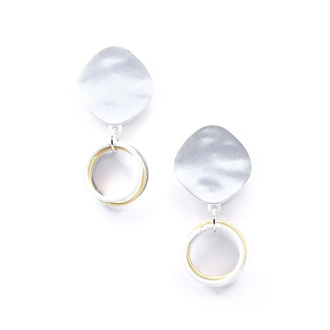 Gold Slate White Silver Disc Earrings