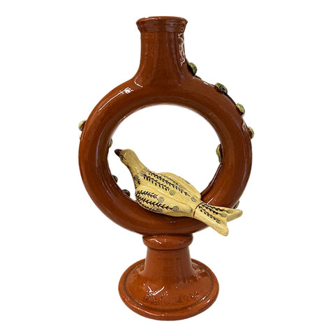 Bird with Yellow Wings Redware Vase