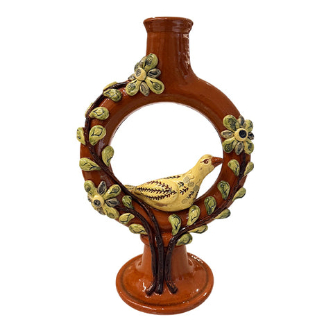 Bird with Yellow Wings Redware Vase