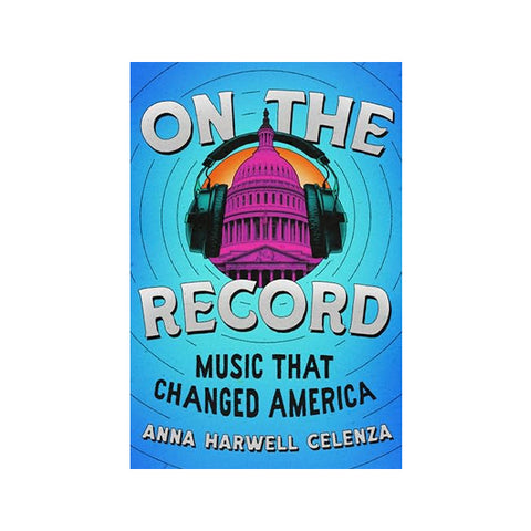 A blue book cover with the top of the Capitol Dome in pink, wearing a pair of headphones with the text 