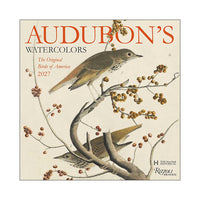 Audubon's Watercolors 2027 calendar cover featuring two detailed bird illustrations on a cream background with ornate branches and berries. Visible text includes 'Audubon's Watercolors', 'The Original Birds of America 2027.'