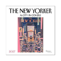 The New Yorker 2027 calendar cover featuring a stylized illustration of the hustle and bustle of Times Square with the title 'THE NEW YORKER' at the top and '2027' at the bottom left.