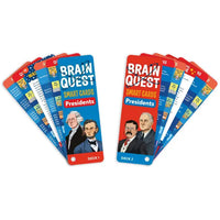 Two decks of Brain Quest Smart Cards Presidents fanned out on a white background. The cards feature colorful graphics with portraits of historical US presidents and text indicating Deck 1 and Deck 2.
