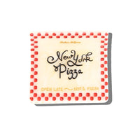 A square-shaped hair claw clip featuring a New York Pizza box. The claw clip has a cream-colored center with black script reading 'New York Pizza' and gold text reading 'OPEN LATE ~ HOT & FRESH'.