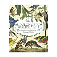 Audubon's Birds Wordsearch puzzle book cover featuring vintage-style bird illustrations around a central title panel 