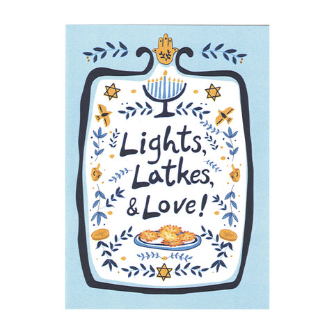 Lights Latkes Love Hanukkah Notecard