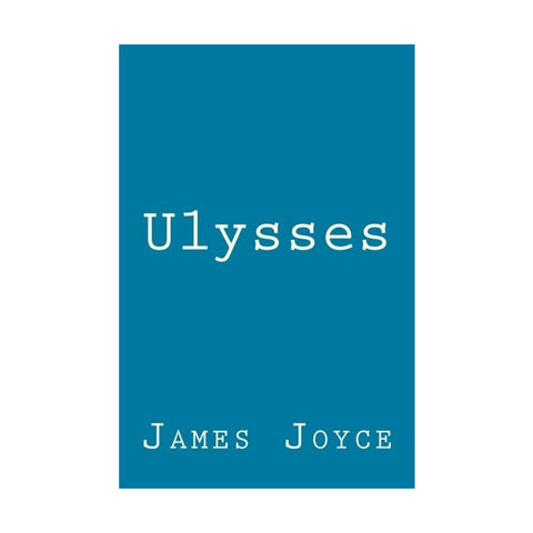 A book cover for 'Ulysses' by James Joyce, featuring a solid blue background with white text, centered on a white background.
