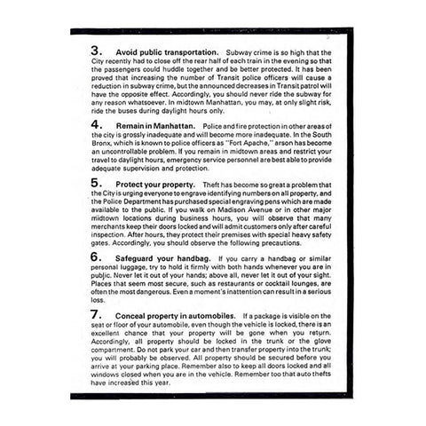A page of printed safety tips with numbered paragraphs 3 through 7 in black text on a white background