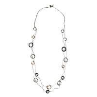 Long Steel Necklace with Bronze, Silver, and Slate circles