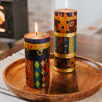Short Judaica Painted Pillar Candle