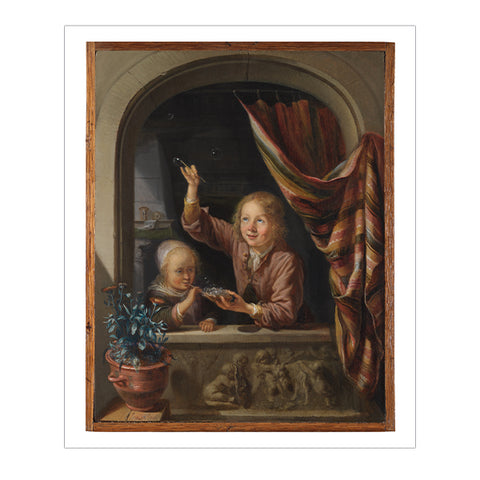 Children Blowing Bubbles at a Window Postcard