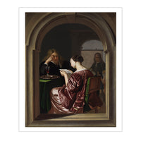 Woman Reading and a Man Seated at a Table Postcard