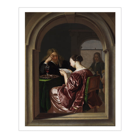 Woman Reading and a Man Seated at a Table Postcard