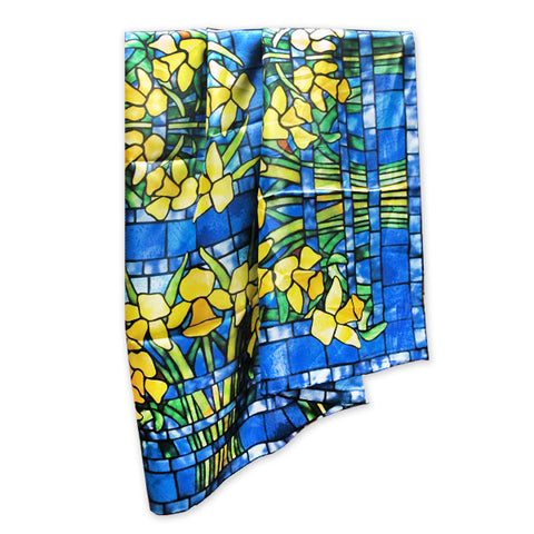 Silk Scarf Scarves for Women 64 x 18 Blue Louis C. Tiffany Iris Design at   Women's Clothing store