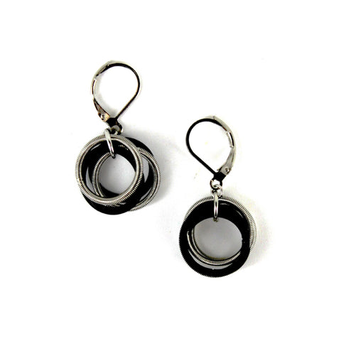 Silver Black Loop Earrings