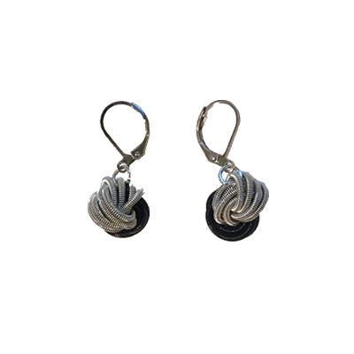 Silver Black Knot Piano Wire Earring