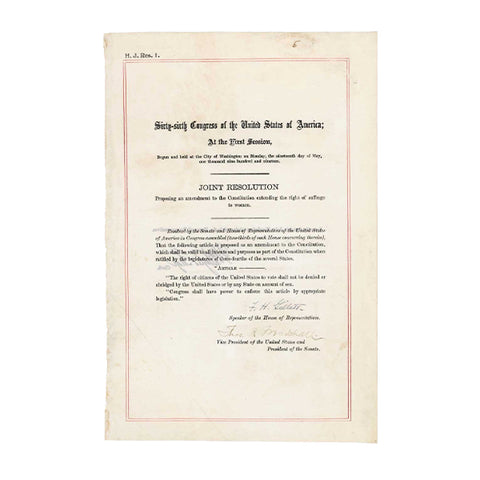 19th Amendment Women's Suffrage Historical Document Replica